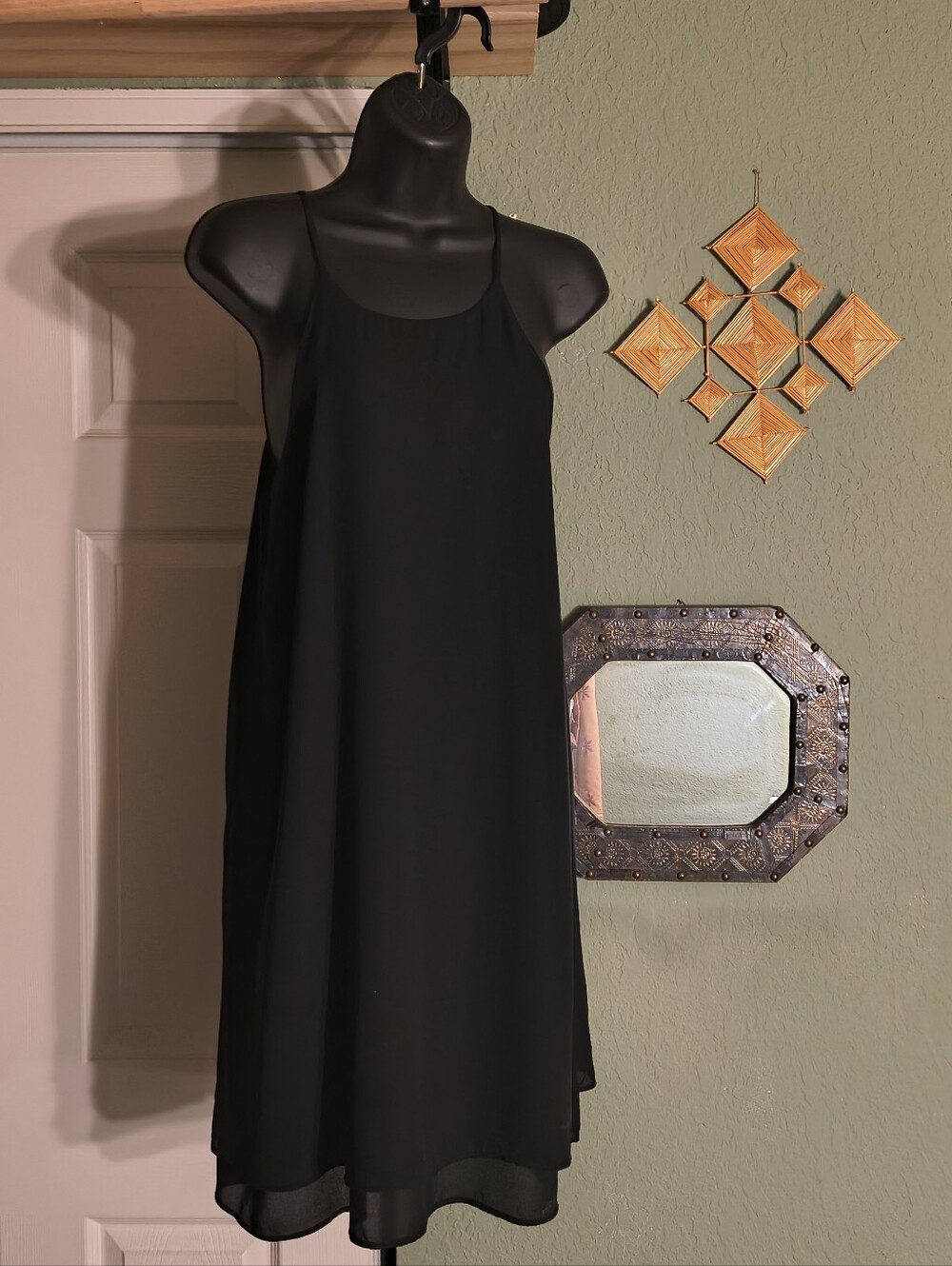 Pink Rose Black Chiffon High Neck Halter Shift Dress Size M LBD